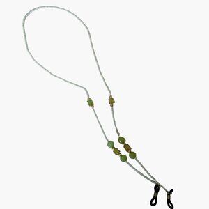 Handcrafted Beaded Eyeglass Holder Necklace Green Beads Grannycore